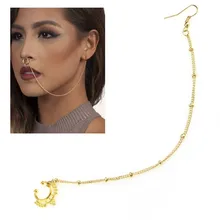 Кольца для носа и шпильки из нержавеющей стали, имитация перегородки, пирсинг, Кристалл, кольцо для носа, Поддельные кольца для носа, шпильки, цепочка для ушей, женские Украшения для тела