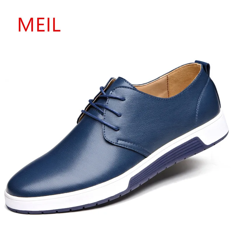 

MEIL Brand Men Shoes Trendy Black Blue Brown Flat Shoes Genuine Leather Designer Breathable Mens Casual shoes winter snow shoes