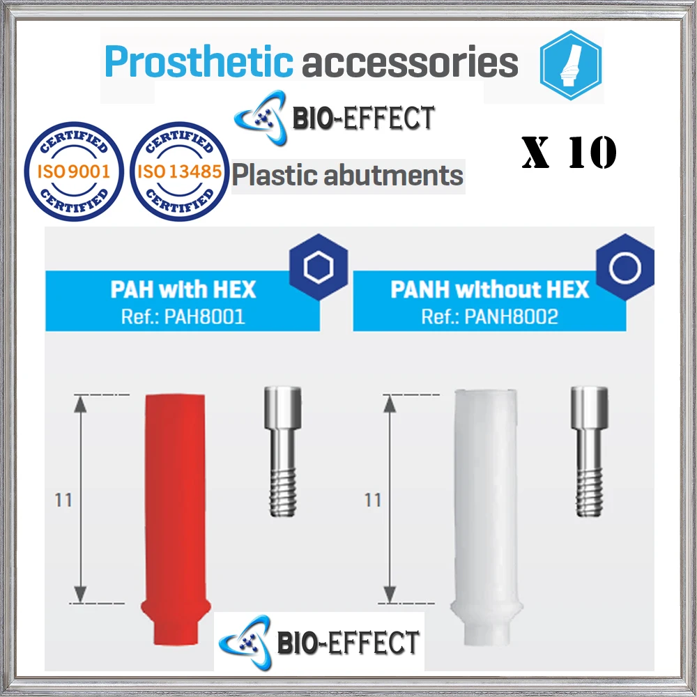 

10X PLASTIC ABUTMENT 11mm WITH OR WITHOUT HEX INCLUDING THE FIXATION SCREWS - BIO-EFFECT, PREMIUM QUALITY ABUTMENT,
