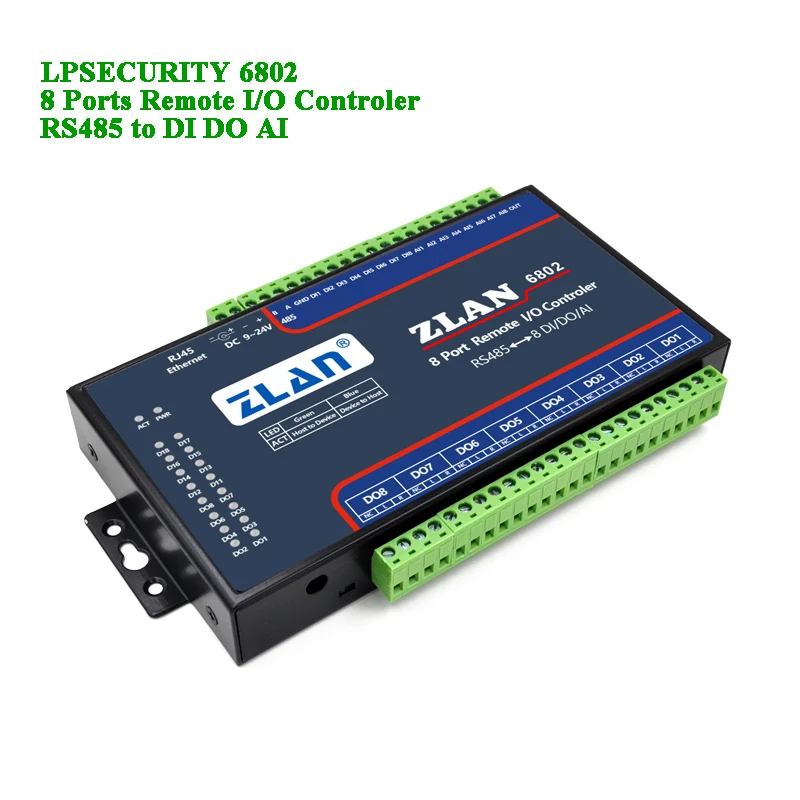 Дистанционный IO контроллер 8 портов RS485 для DI DA AI Modbus RTU протокол цифровой вход выход аналоговый 8 каналов ввода/вывода Модуль ZLAN6802