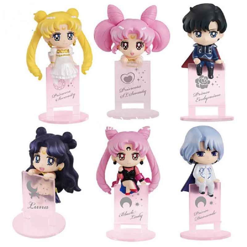 

8pcs Anime Action Figure Sailor Moon Luna Hino Rei Mini Q Ver PVC 5cm Model Night&day Cup Decoration Doll (Two Random Repeat )