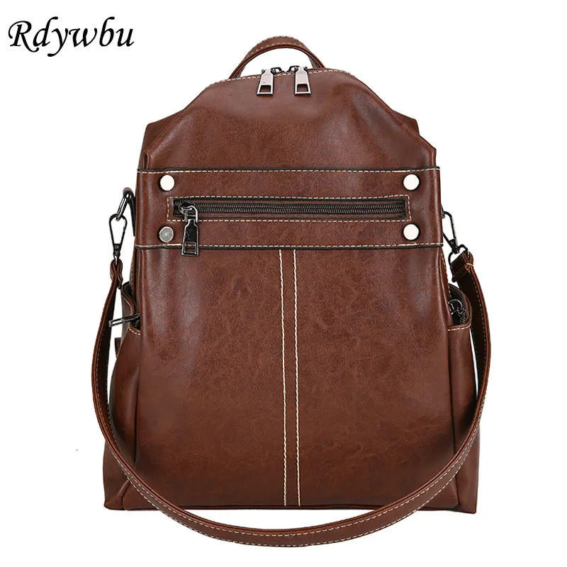 

Rdywbu Retro Multifunction Backpack Women Large Capacity Back Pack College Travel Bagpack Girl Vintage PU Leather Bolsas B627