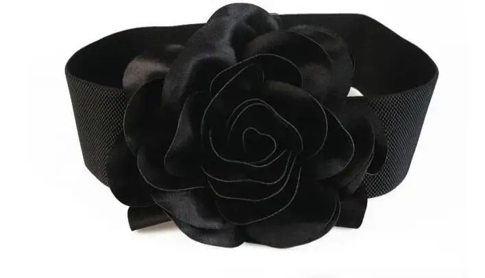 Женское подиумное модное эластичное женское платье с большим цветком Корсеты Пояс Ремни бант украшение широкий пояс R1004 - Цвет: black