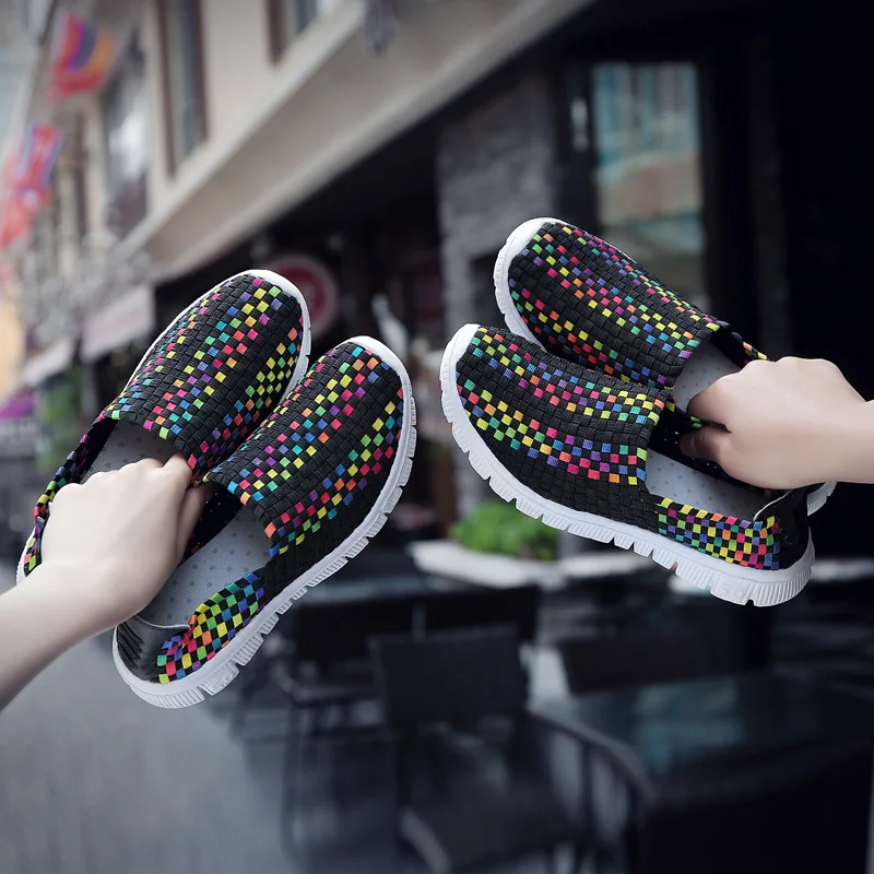 Big Size 35-44 Yards Woven Mesh Women Shoes Round Head Breathable Soft Flats Slip-On Footwear Lightweight Outdoor Casual Shoes (16)