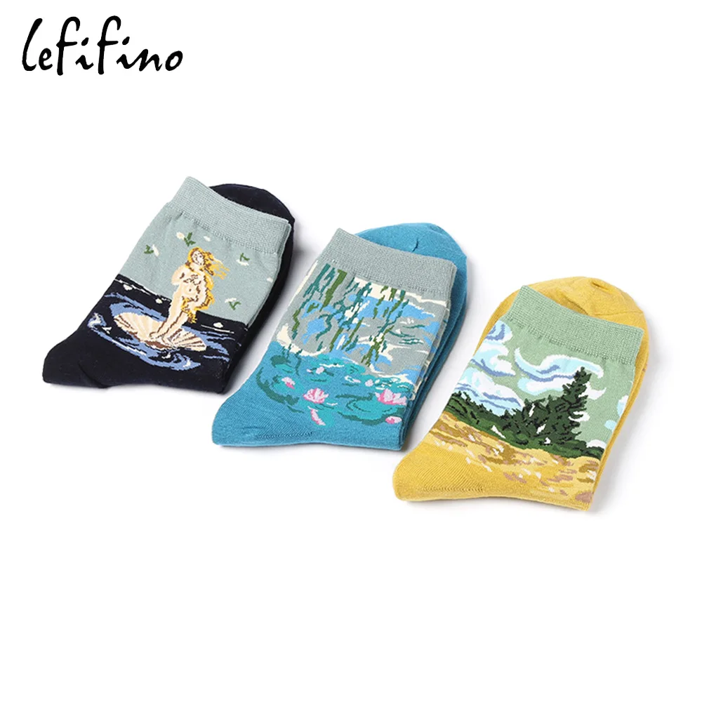 Женские хлопковые носки вишневые цветы сливы ива пепел пустыни искусство носки забавная Новинка Ретро абстрактная живопись маслом Le67241