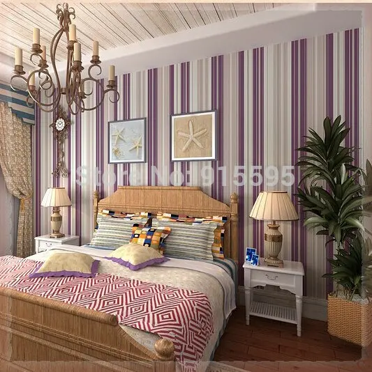 Girls bedroom wallpaper modern 3D Non Woven wall paper stripe