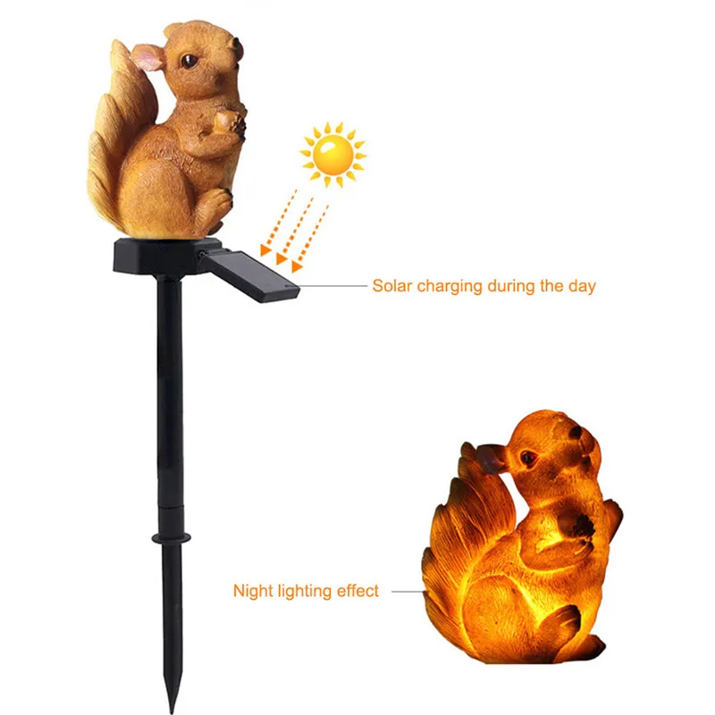 Белка Солнечный свет с солнечной светодиодный сад газон уличный светильник Водонепроницаемая Смола животных солнечные лампы для дома сад Прямая поставка