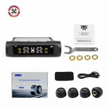 

High Technology Solar Smart Car TPMS Tire Pressure Monitoring System Digital LCD Display Auto Security Alarm Systems 4 Sensors