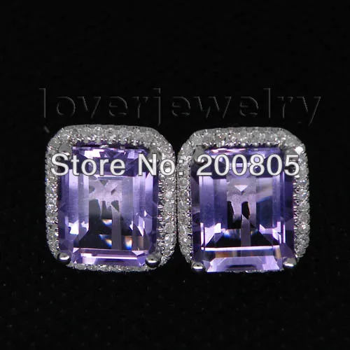 

Big Sale 100% Natural Diamond Emerald Cut Amethyst Stud Earrings 14K White Gold Women Fine Jewelry Earrings