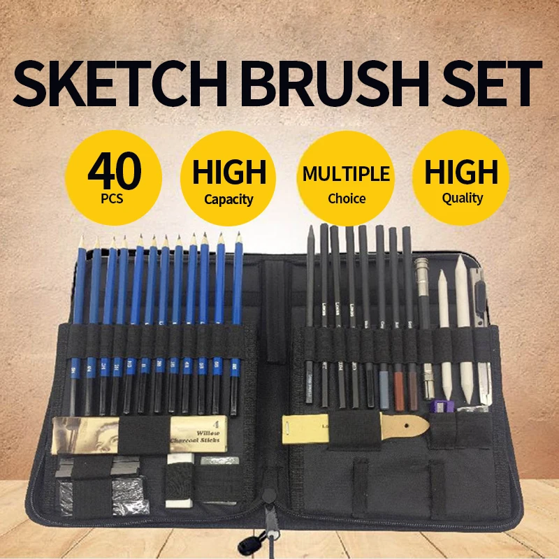 H&B 40Pcs Professional High Quality Sketching Pencil Tool Set with
