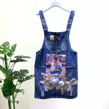 Новая модная летняя джинсовая юбка для женщин с цветочной аппликацией, бисером и блестками, с дырками, ковбойские юбки для девочек, Студенческая юбка на подтяжках