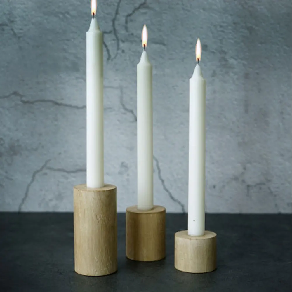 Visual Touch Set of 3 Nordic Style Wood Rustic Candlestick Wooden