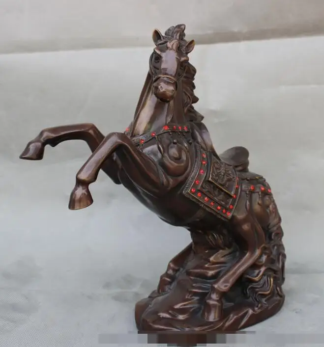 

S02714 12" Marked Chinese Pure Bronze Zodiac FengShui Wealth Jump Up Leg Horse Statue