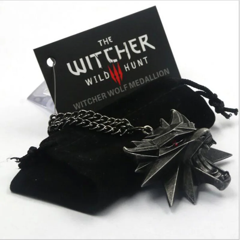2018 Game Jewelry Witcher 3 Wild Wolf Head Necklace Men Collier Medallion Wizard Wolf Wild Hunt 3 Figure Game Valentine's Day