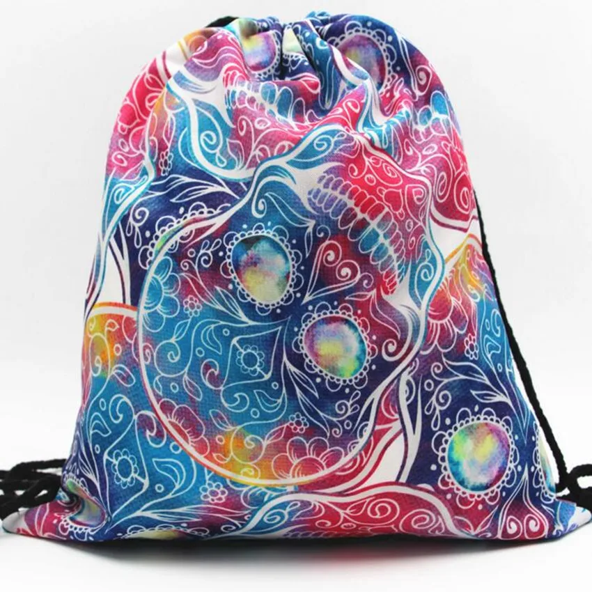 

M392 20173D Digital Print Skull Drawstring Backpack Monolayer Thin Section Rope Rope Strap Opening Small Size