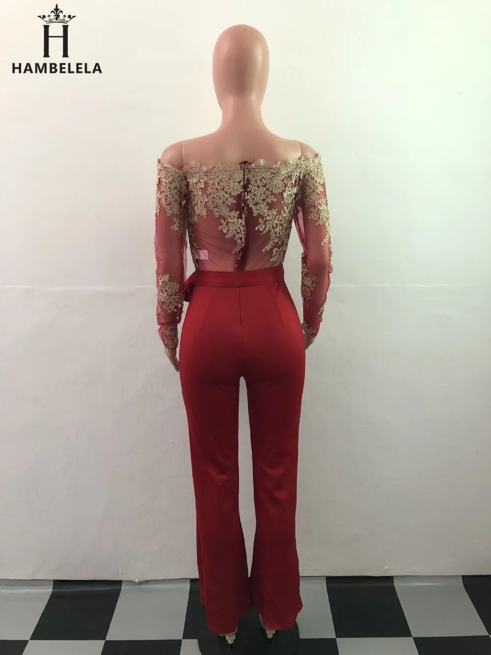 HAMBELELA 2018 Sexy Off Shoulder Women Jumpsuit Slash Neck Lace Patchwork Autumn Winter Bodysuit Bodycon Casual Playsuit Rompers (2)