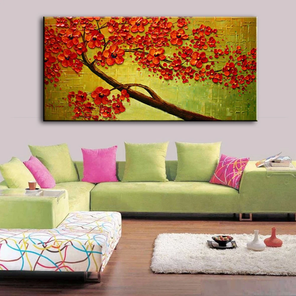Billig Neue handgemachte Moderne Leinwand auf Ölgemälde Palette messer Baum 3D Blumen Gemälde Hause wohnzimmer Dekor Wand Kunst 168032