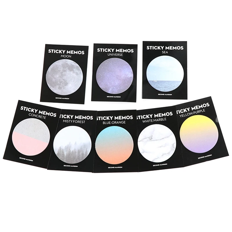 

Cute White Marble Purple Yellow Forest Sticky Memo Pad Universe Round Sticker Planner Sticky Note Pad