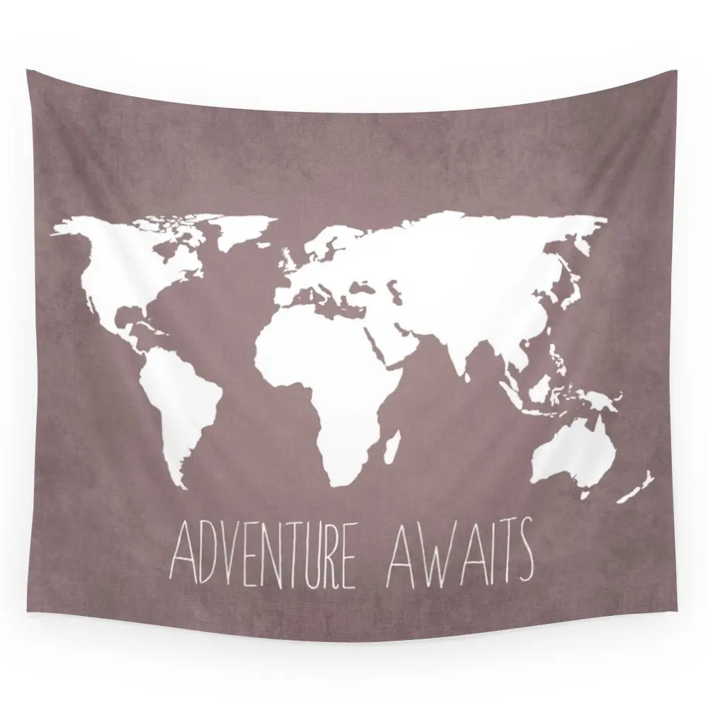 Adventure Awaits World Map Wall Tapestry Fabric Wall