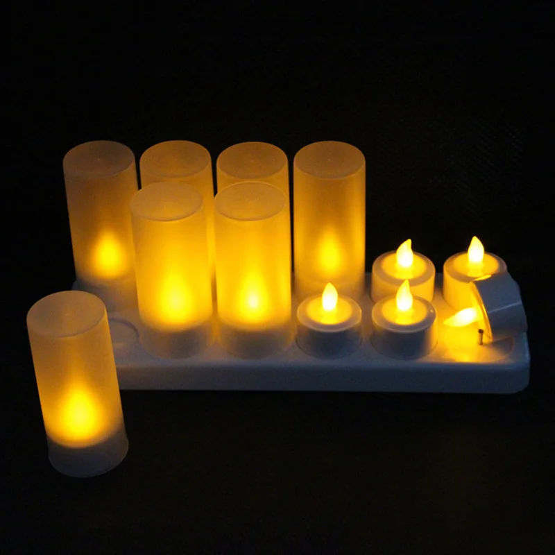 

New 12Pcs Rechargeable LED Flameless Candle Light Long Lasting for Restaurants Home Party Decor XOA88