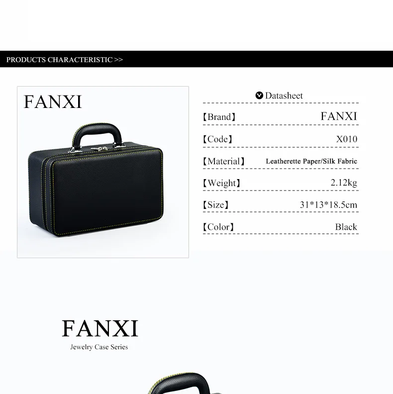 FANXI высококачественный черный кожаный чехол для ювелирных изделий, упаковочная коробка ручной работы для путешествий, трехслойный органайзер для ювелирных изделий, чехол для хранения, держатель