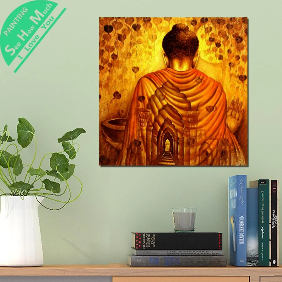 Лучший! 1 Шт. Обои Золотой Будда HD Печатных Холст Wall Art Плакаты и Принты Плакат Живопись Оформление Лучший!