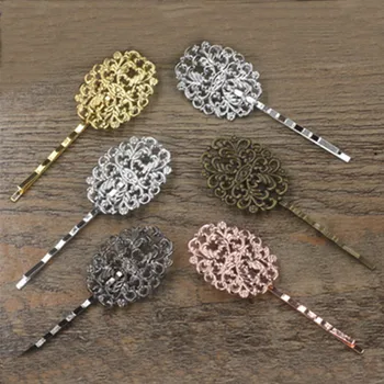 

SEA MEW 20 PCS 24mm*31mm Hollow Out Flowers Hairpin Base 6 Colors Metal Copper Barrettes Blank Setting