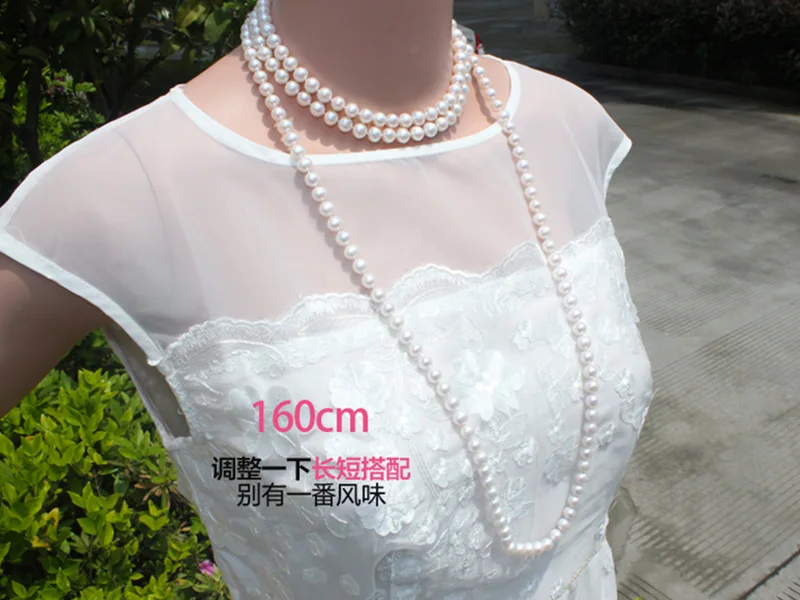 Sinya Classical pearls strands long necklace 7-8mm round pearls beads sweater chain for women Mom girls suit four seasons wear  (14)