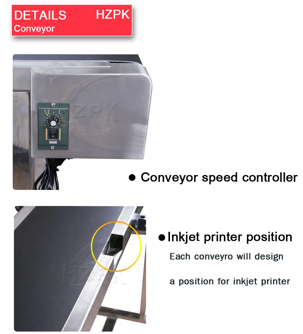 HZPK струйный принтер конвейер использовать вертикальный ленточный конвейер машина ленточный конвейер для бутылок/мешок продуктов питания производственная линия L1.5m
