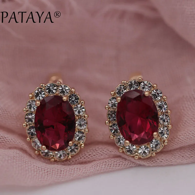 PATAYA Rose Red большие серьги 585 розовое золото натуральный кубический цирконий женские роскошные свадебные ювелирные аксессуары овальные висячие серьги