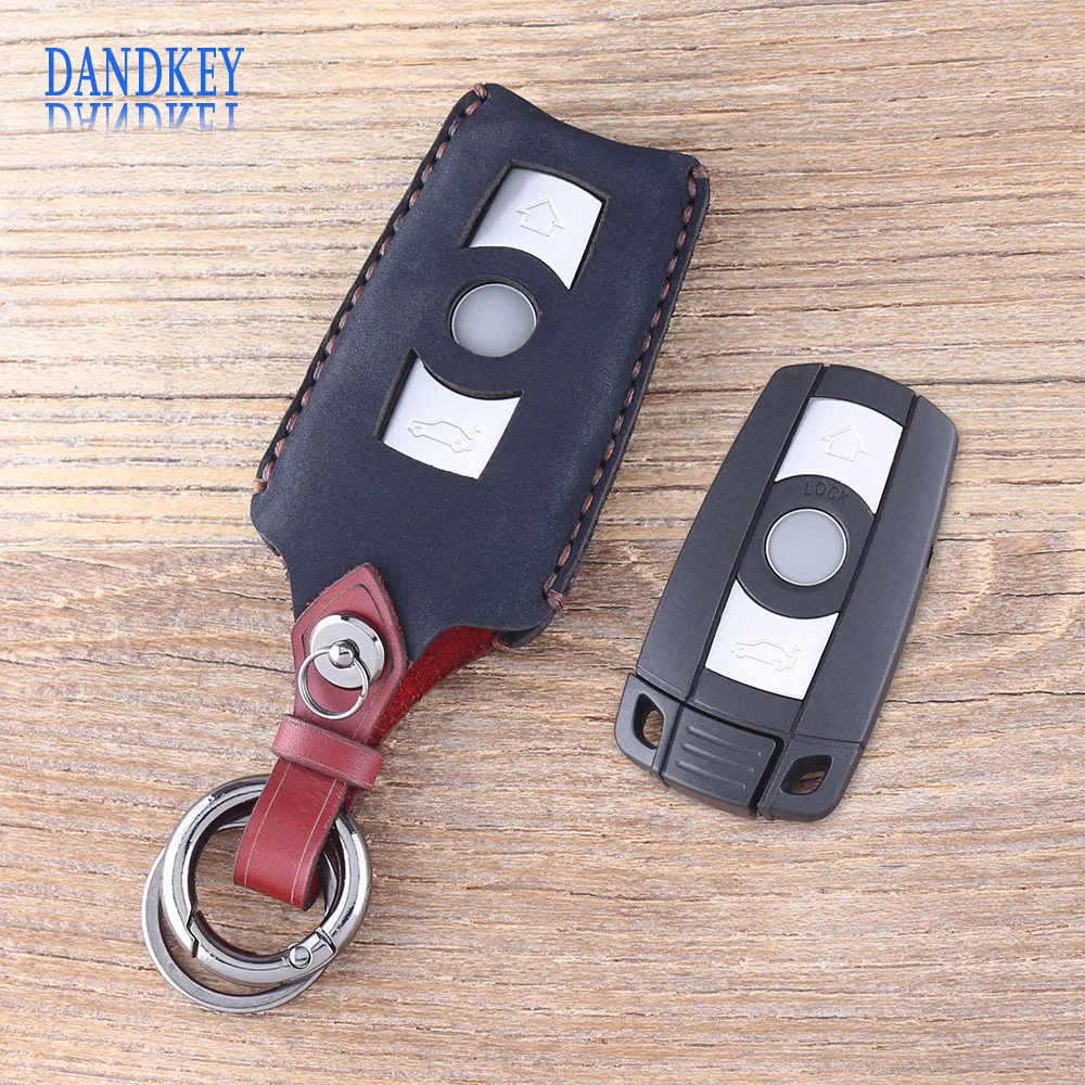 

Dandkey 3 Button Remote Key Case For BMW 1 3 5 6 Series E90 E91 E92 E60 Smart Key Shell Blade Fob Leather Keychain Key Bag
