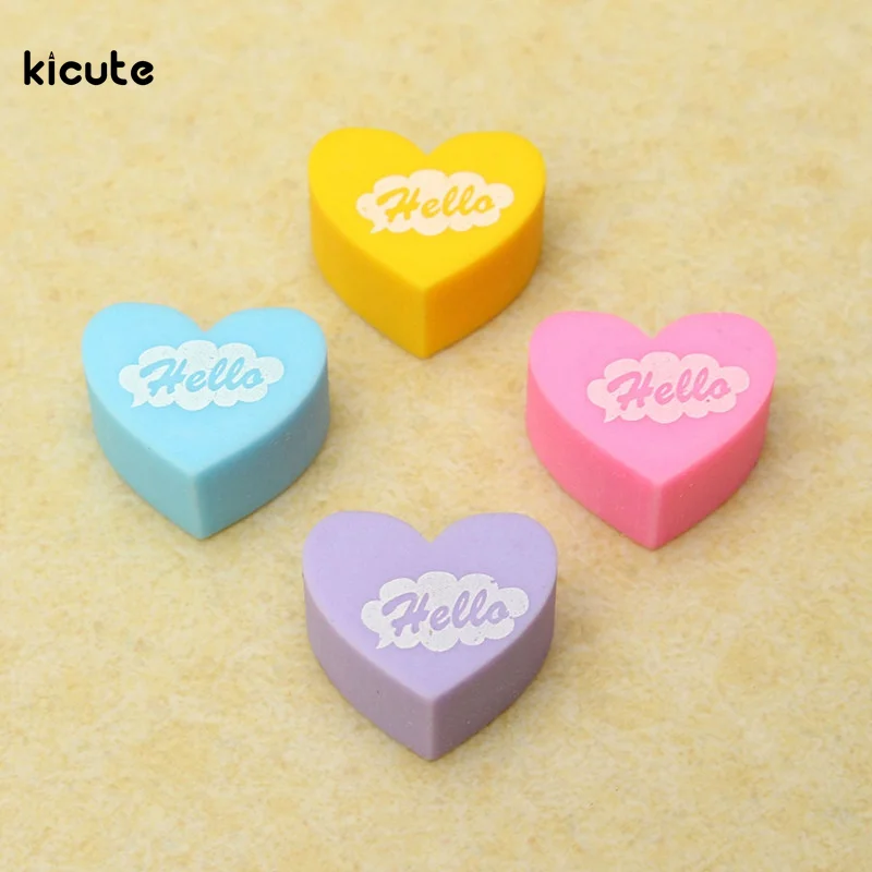 

4Pcs/Set Cute Colorful Heart Shape Rubber Eraser for Kids Gift School Supplies Lovely Stationery Student Children Prizes Gift