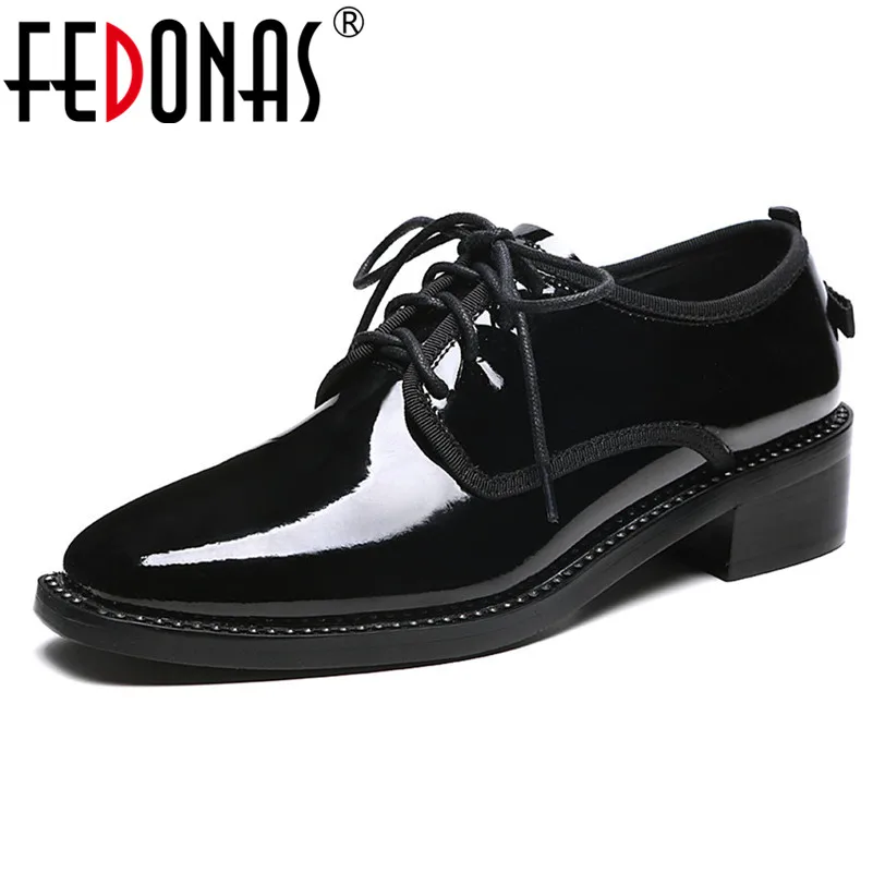 

FEDONAS Fashion Women Genuine Leather Square Heeled Party Working Spring Summer Shoes Woman Solid Color Concise Lace-Up Pumps