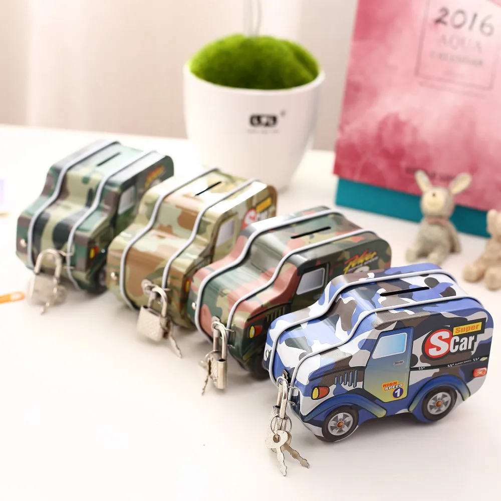 Cool Car Shape Coin Money Box Piggy Bank Storage Box Money Saving Box with Lock Gift Candy Boxes For Kids