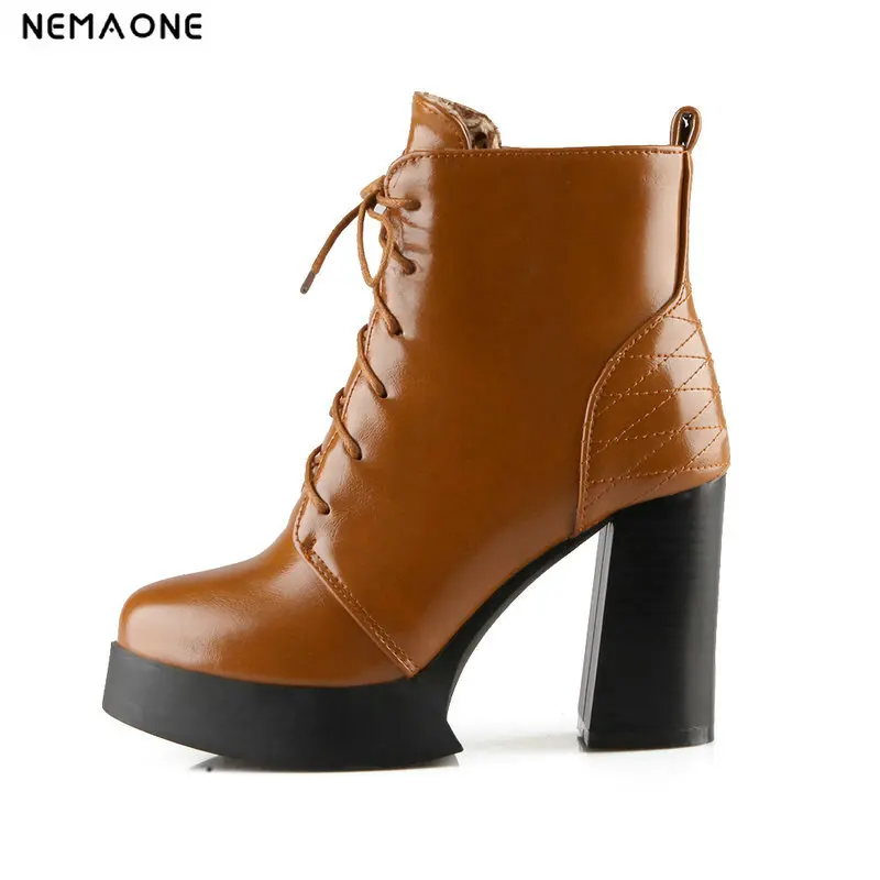 

NEMAONE New Fashion sexy women's ankle boots lace up high heels Punk platform Women autumn winter snow boots ladies shoes