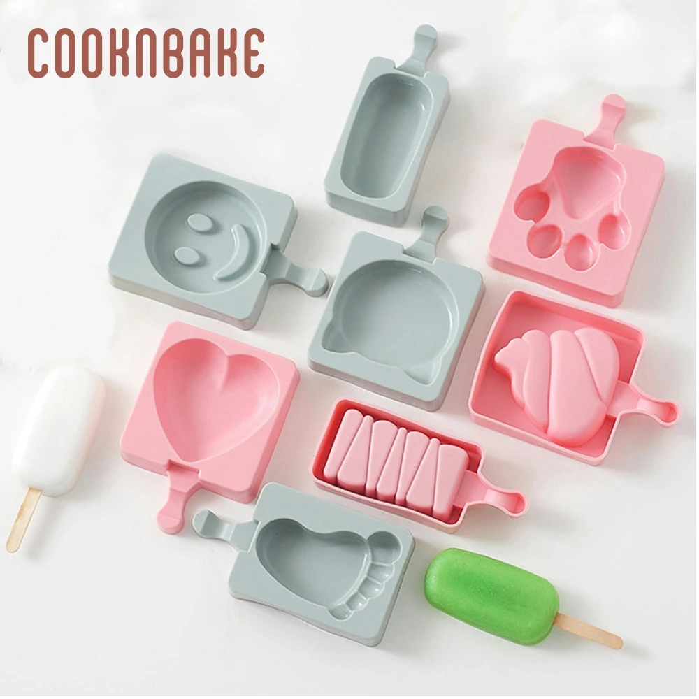 

COOKNBAKE Silicone Ice Cream Mold heart Silicone Ice Cube Maker freezer ice lolly Tool paw shape cake decoration with stick