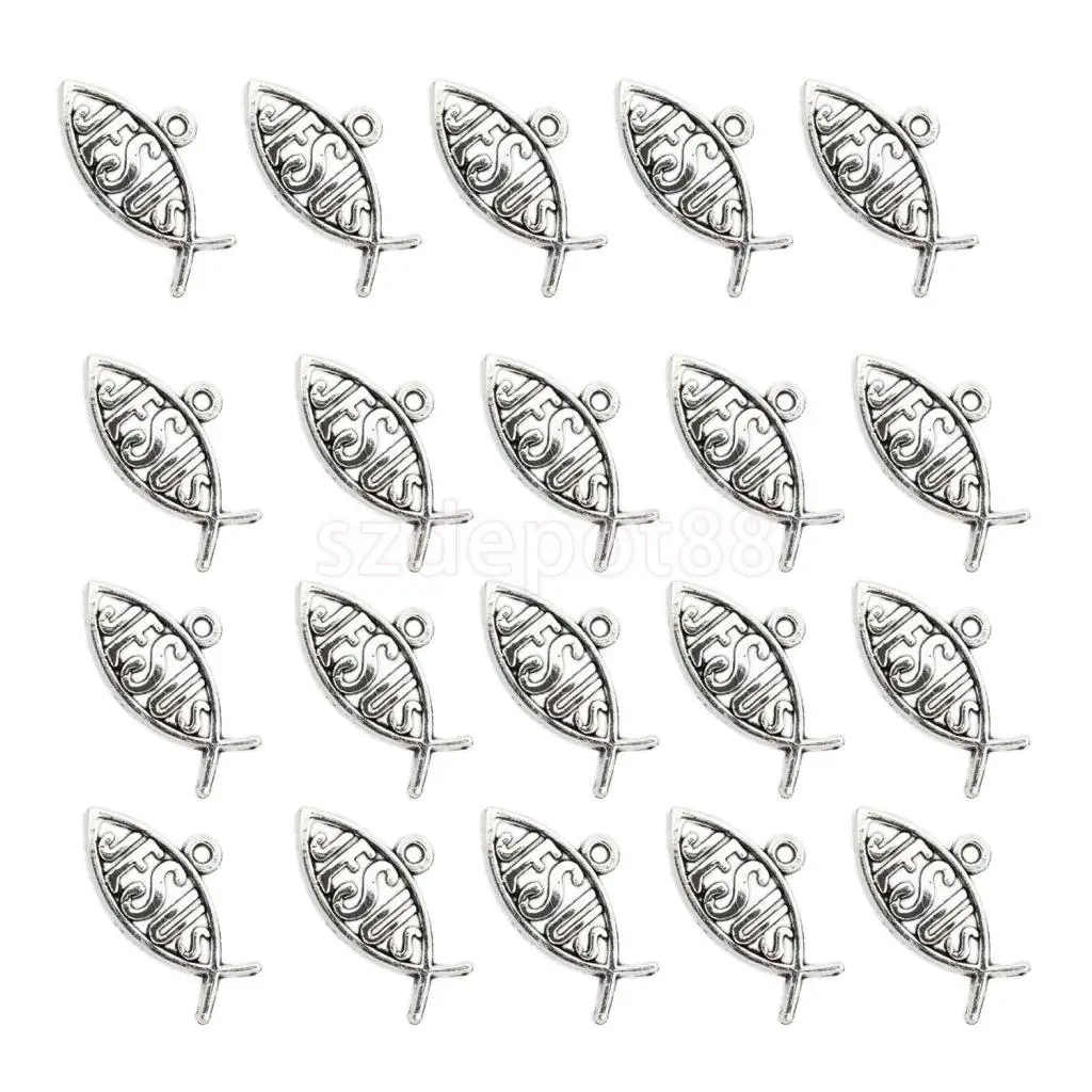 20 Pieces Vintage JESUS Fish Pendant Beads Men Women Christian Religious Jewelry Charms fit Necklace Bracelet Key Chain