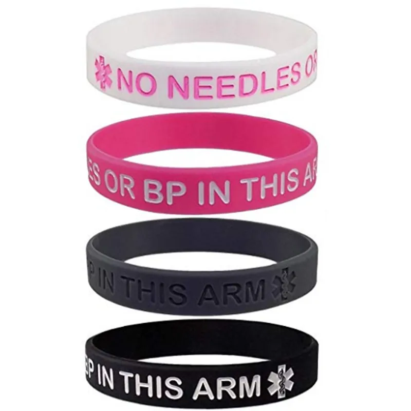 

1pc Medical Lymphedema Alert NO Needles OR BP in This ARM Silicone Bracelet Wristbands