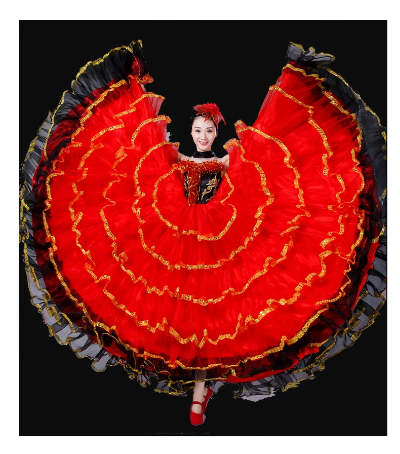 Испанское фламенко костюм для корриды взрослый женский открытый танец Полный юбка платье Испанский сценический костюм для танцев H528
