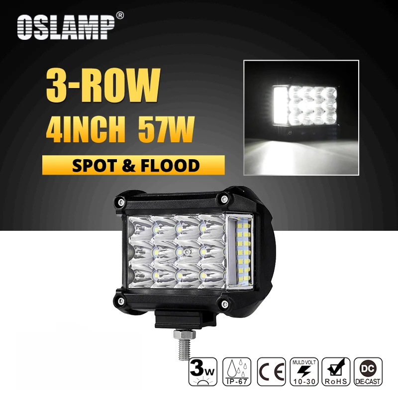 

Oslamp 4" 57W LED Work Light Bar Offroad Spot + Flood Combo Beam Led Work Light 12v 24v Truck SUV ATV 4x4 4WD Led Driving Lamp