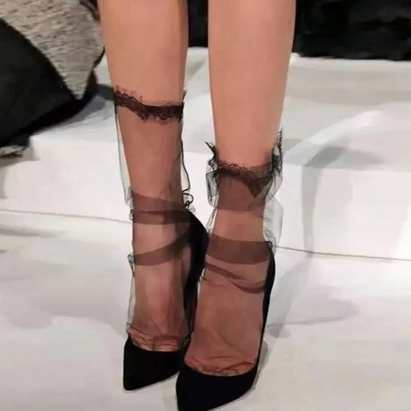 

Women's Chiffon Transparent Mesh Lace Socks Temperament Slim Gauze Free Size Soft Comfortable Socks Female Meias Accessories