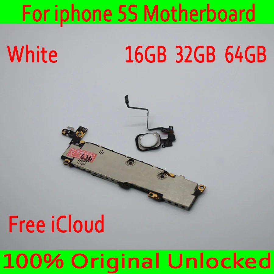

White with Full unlocked for iphone 5S Motherboard with Touch ID,Original for iphone 5S Circuit board+Full Chips 16GB 32GB 64GB