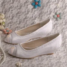 Wedopus MW366 Женщины Свадебная Обувь Клин Пятки White Satin Весна Осень