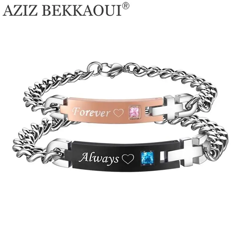 

Drop Shipping Always & Forever Matching Couple Bracelets with AAA CZ Stone Stainless Steel Bracelets For Women Men DIY Jewelry