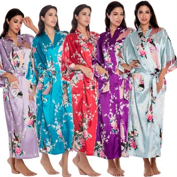 

Women Kimono Bathrobe Bridesmaid Wedding Robe Night Gown Sleepwear Silk Satin Yukata For Bridesmaid Summer Plus SizeS-XXXL 0104