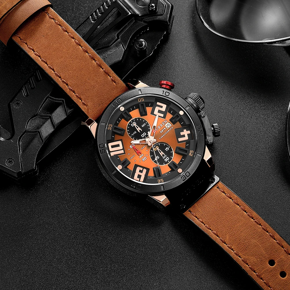 

CURREN Top Brand Mens Watches Fashion Quartz Sports Wristwatch with Chronograph Male Clock 30M Waterproof erkek kol saati