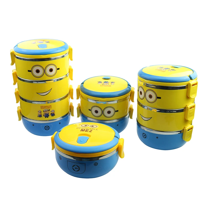 Cartoon stainless steel Lunchbox For Kids With Plastic Tiffin Boxes Minion Thermal Cute Bento In Tableware Dropshipping