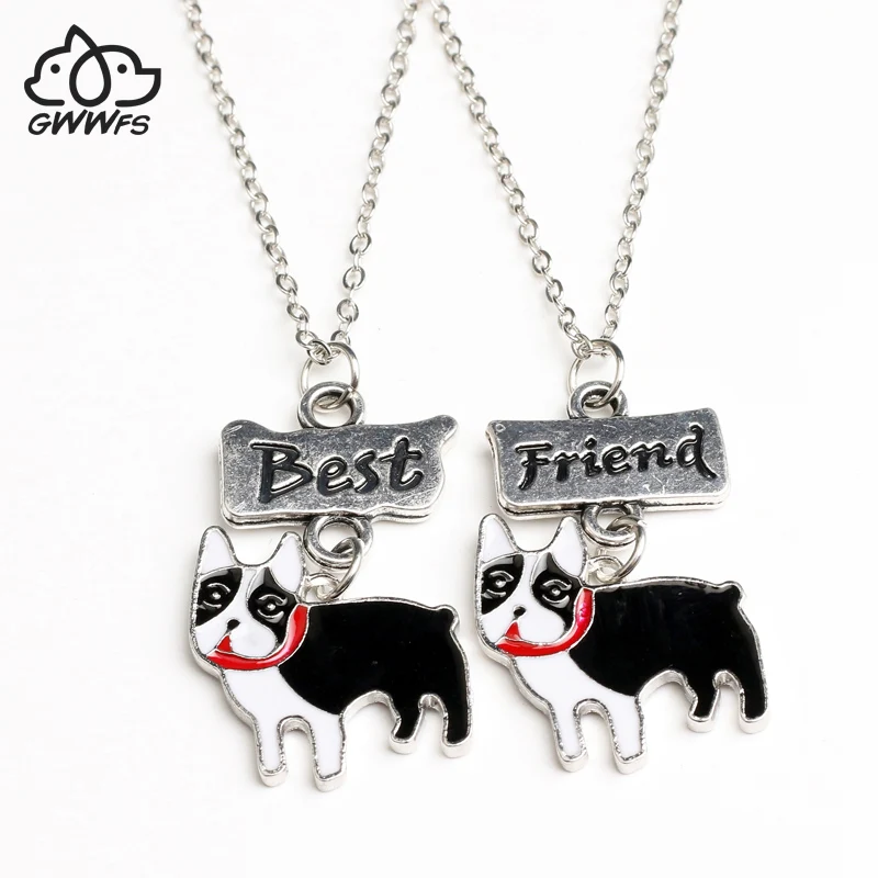 

2pcs/set Dogs Animal Party Jewelry Best Friends Charms Old Bulldog Pendants Necklace Friendship Kids Set Girls Children Gift