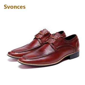 

Svonces Brown Fashion Mens Shoes Genuine Leather Casual Laofers Dressing Brand Shoes Man Lace-up Decoration Zapatillas Plus Size