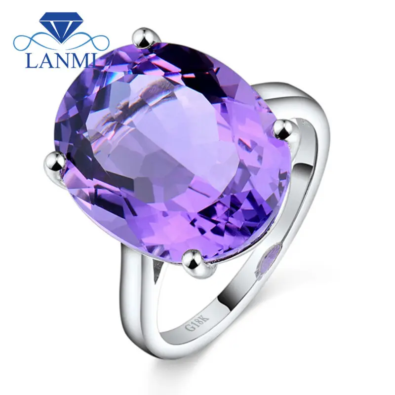 Solid 18kt White Gold Natural Purple Amethyst Rings, Single Gemstone
